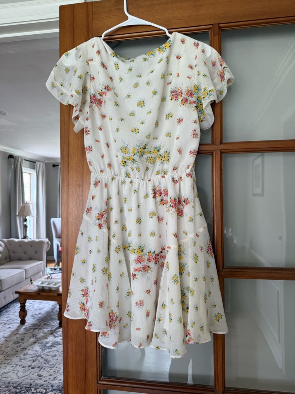 Steve Madden White Floral Mini Dress with Pink and Yellow Blooms